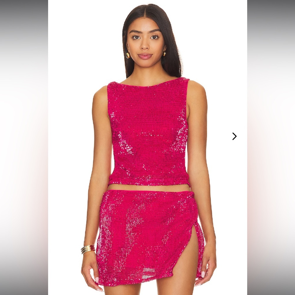 Lovers + Friends Hot Pink Sequin Tank & Mini Skirt Set